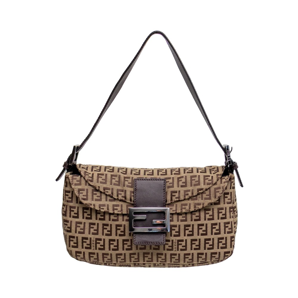 Fendi Vintage Zucca FF Monogram Canvas Mama Baguette Shoulder Bag Brown